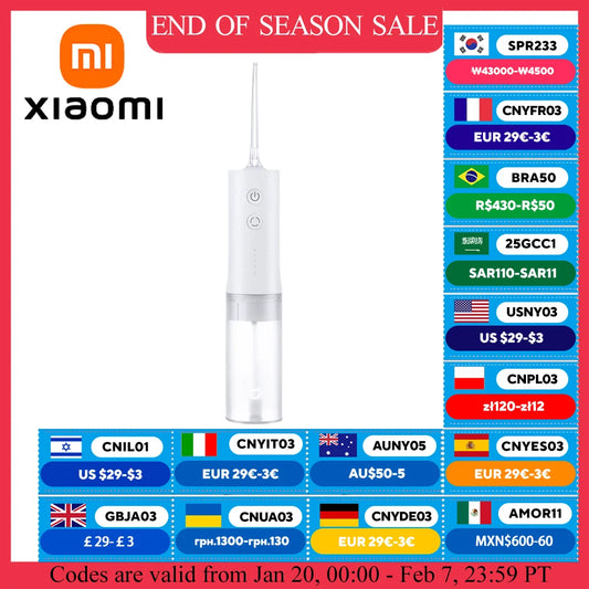 XIAOMI MIJIA Portable Oral Irrigator,4 Mode 200ML Rechargeable Flossers IPX7 Waterproof Cleaning Electric Flossing Picks Machine