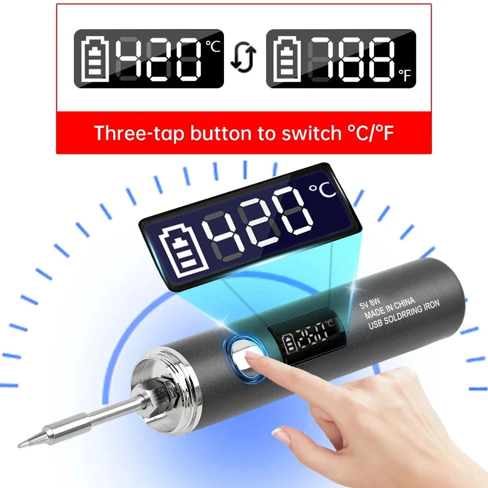 USB Soldering Iron Adjustable Temperature 260-420℃ Electric Soldering Iron Kit 850mAh/1400mAh Battery Solder Welding Iron Tools