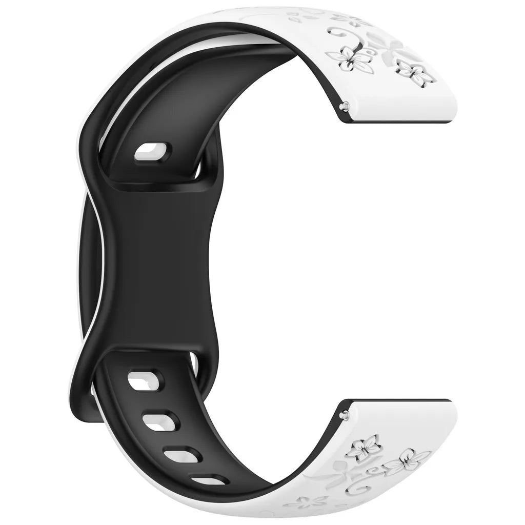 Two-color Flower Design Floral Engraved Silicone Strap 18/20/22mm, For Amazfit GTR, Huawei,Garmin Samsung Galaxy Watch 7 6 5 4