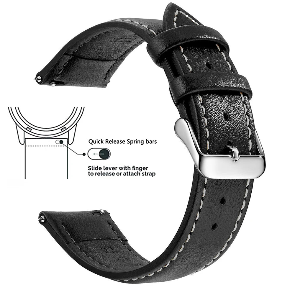 Top Grain Genuine Leather Watch Band, Quick Release 18mm/20mm/22mm Watch Straps, Fits Samsung Galaxy Watch, Garmin Huawei Watch