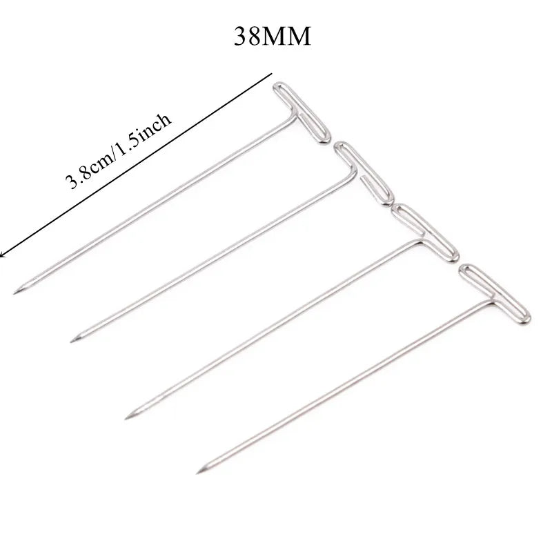 50/100Pcs 27/32/38/45/50MM T Pin Needles Wig Making T Pins for Blocking Knitting Assorted Sizes T-Pins Stainless Steel