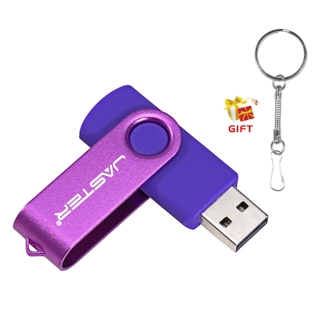 JASTER 360° Rotatable USB Flash Drive 64GB Free Key Chain Pen Drive 32GB Metal Clip Memory Stick 16G Black Red Blue Green U Dis