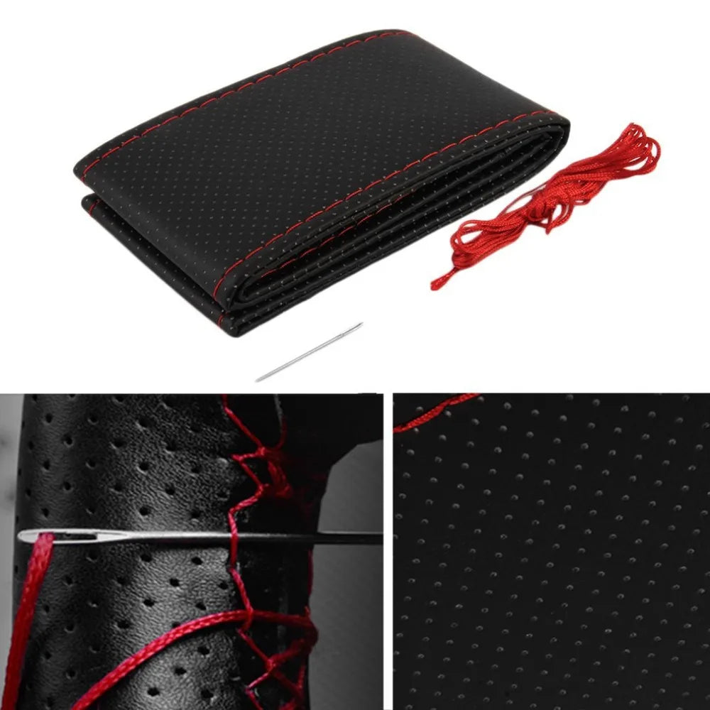 Car Steering Wheel Braid Cover Needles And Thread Artificial Leather Car Covers Suite 4 Color DIY Texture Soft Auto Accessories