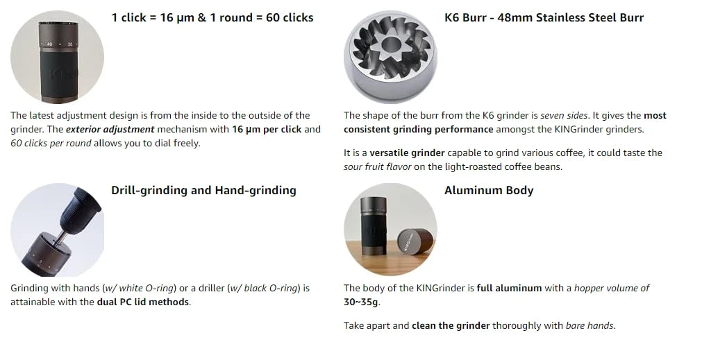 Kingrinder K4 /K6 manual coffee grinder portable mill 420stainless steel 48mm stainless steel Titanium plating burr