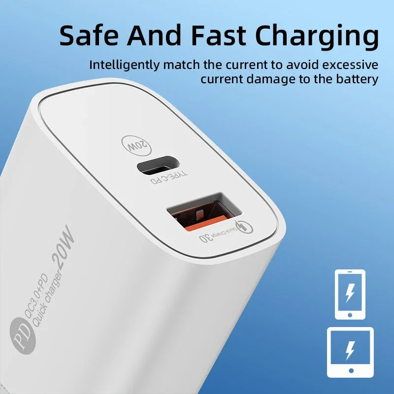 20W USB C Charger PD Fast Charging Quick Charge QC3.0 Type C Mobile Phone Wall Adapter for IPhone 15 Samsung Xiaomi USB Charger