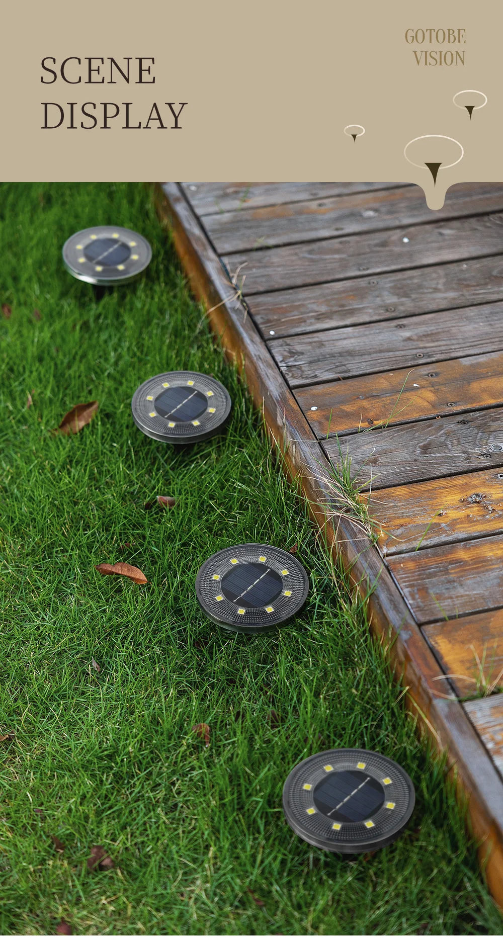 IP68 Waterproof LED Outdoor Solar Power Ground Light Lighting Control Path Deck Lights Yard Driveway Lawn Garden Decoration Lamp