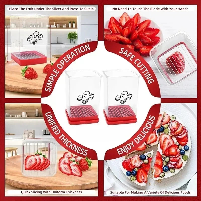 Strawberry Slicer - Fruit Slicer with Container - Pro Soft Food Chopper - Detachable Fruit Cutter Chopp gadget