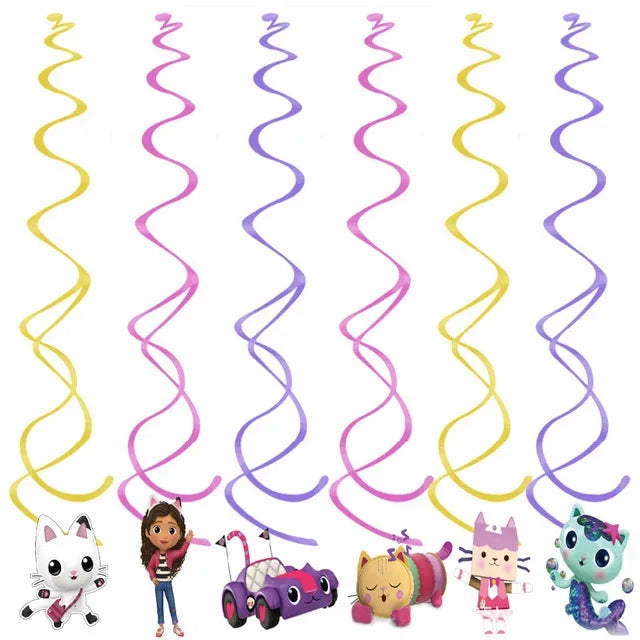 Disney Gabby Doll House Theme Birthday Party Flag Pulling Balloon Decoration Disposable Tableware Supplies