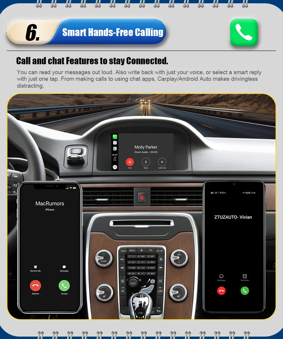 Wireless Apple CarPlay For VOLVO 7‘’ S60 S80 XC60 V60 V40 S60L 2015-2019 Car Play Android Auto Box Mirror Front View Rear Camera