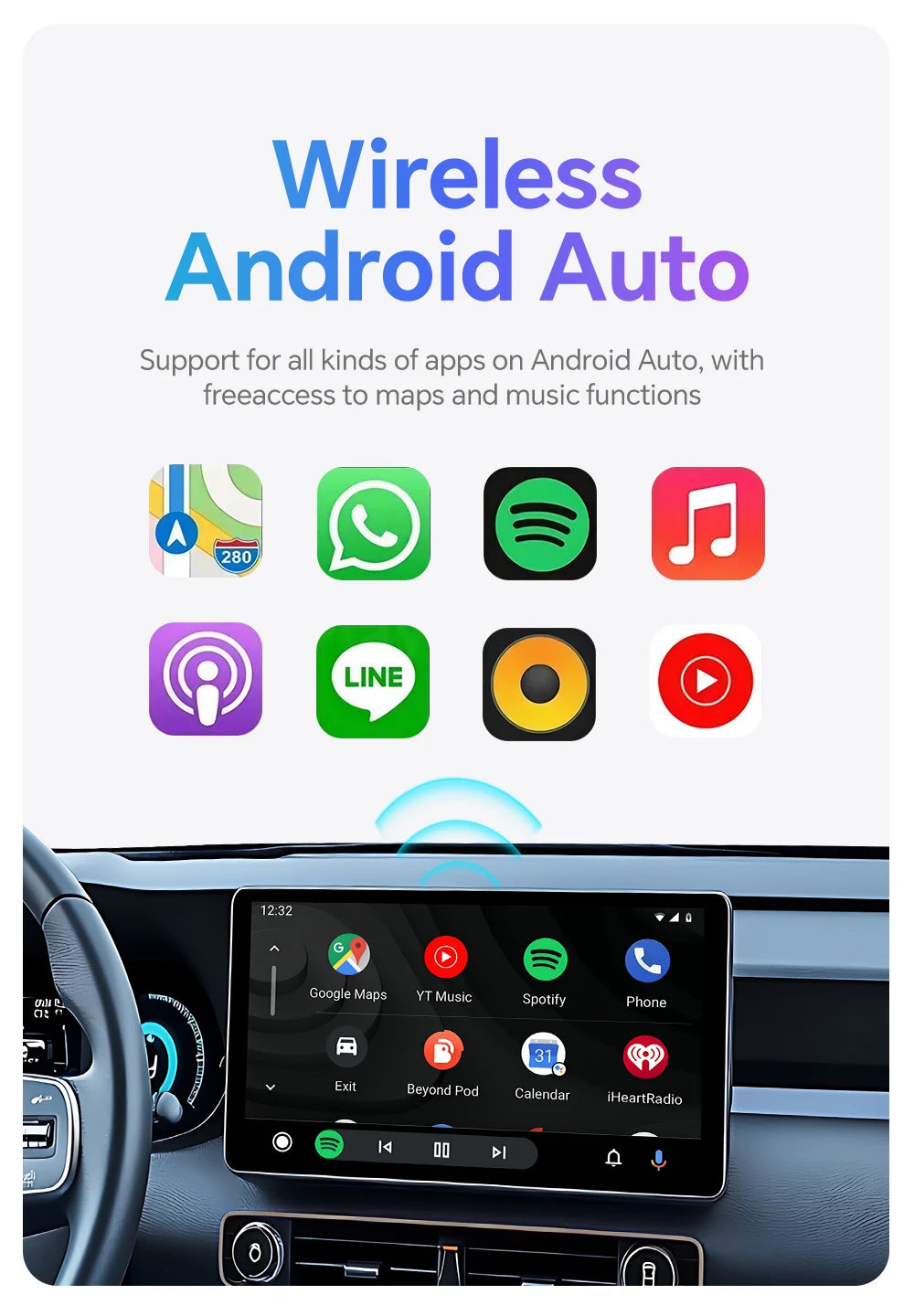 Mini Box Wired to Wireless CarPlay and Android Auto 5GHz WiFi5 Transmission Speed Plug and Play Fashionable and Portable