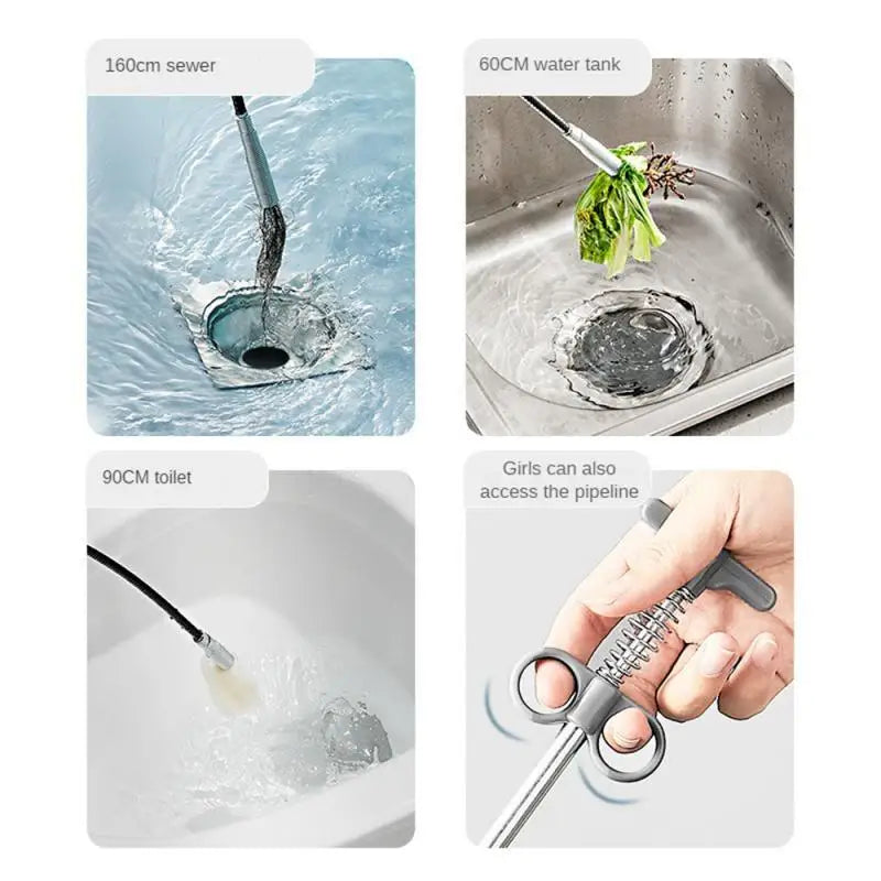 60/90/160cm Sewer Pipe Unblocker Snake Spring Pipe Dredging Tool for Bathroom Kitchen Hair Sewer Sink Pipeline Cleaning Tools