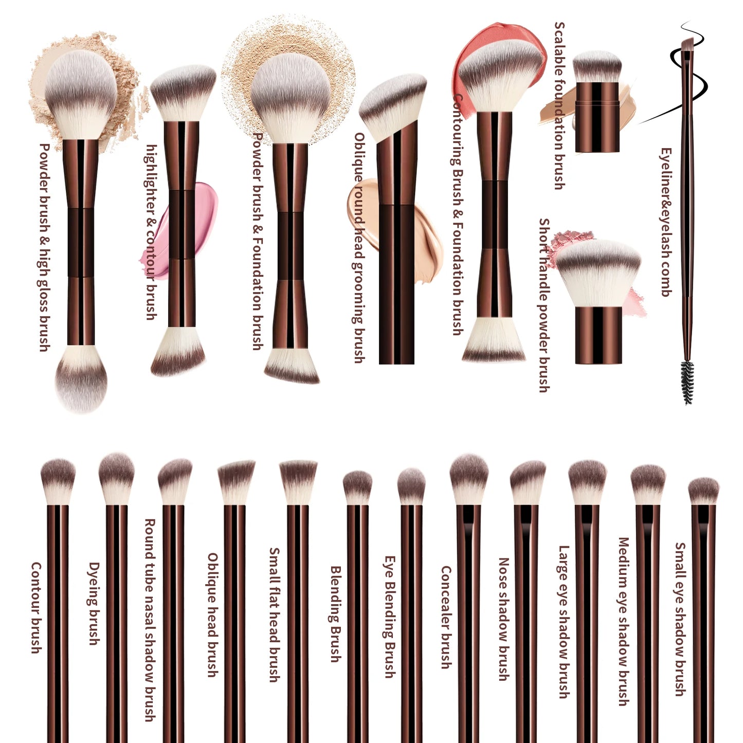 20pcs Makeup Brush Set Including Powder Brush Blush Brush Highlighter Brush Eyeshadow Brush Lash Brush Eyeliner Brush