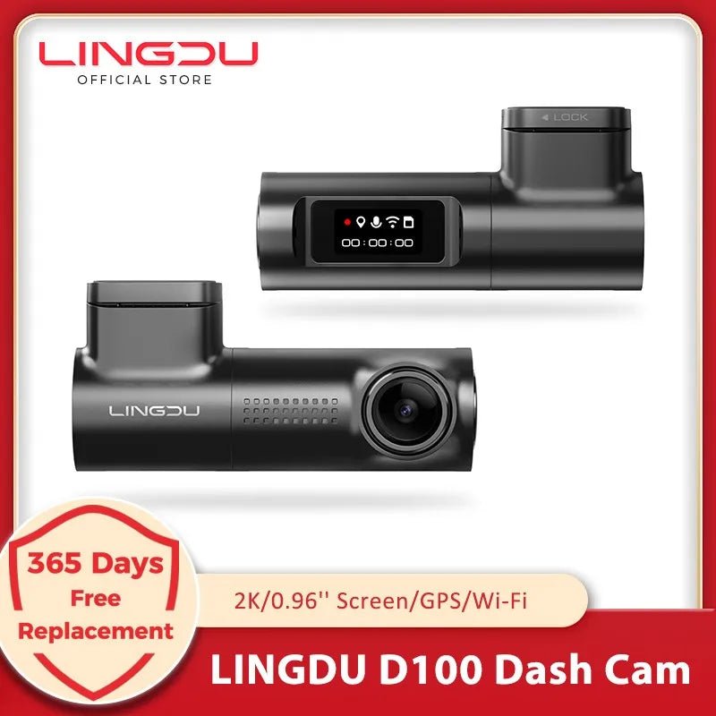 LINGDU Dash Cam D100 3K Dash Car Camera Built-in GPS Wi-Fi 24H Parking Motion Car Camera Night Vision Car DVR EN Voice Control