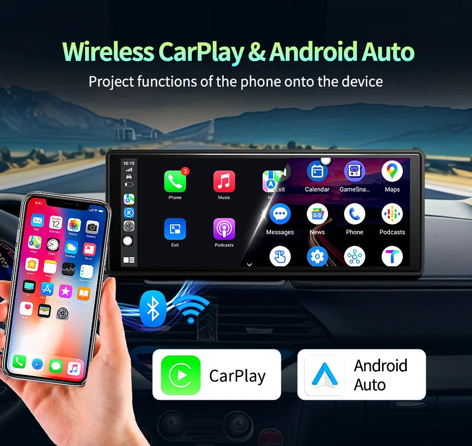 Imagebon 10.26 Inch Android 13 8 Core Rearview Mirror Camera CarPlay & Android Auto Dash Cam 5G WiFi Bluetooth GPS Navigation