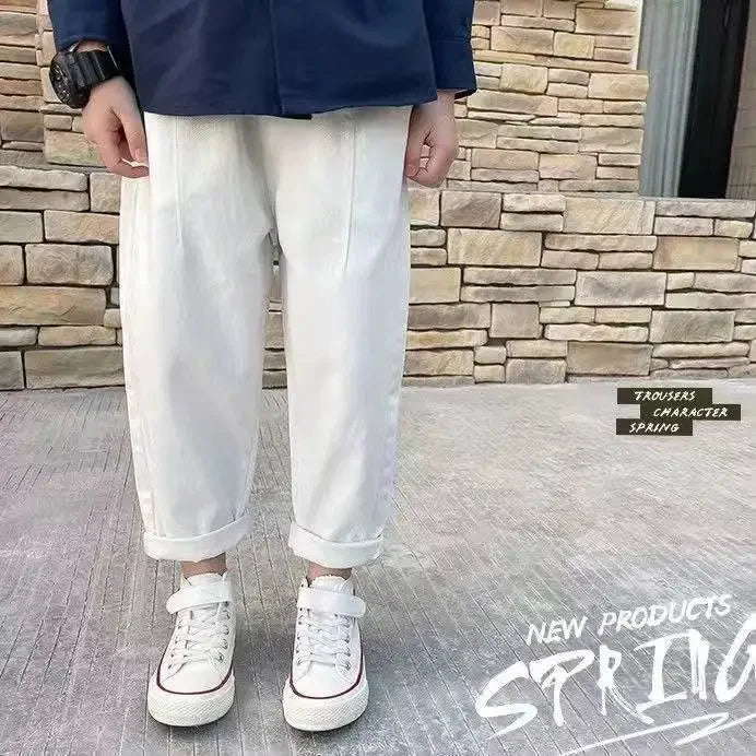 2024 New Baby Pants Solid Color Kids Causal Fashion Trousers Loose Spliced Pocket Harajuku Pants Cotton Boys Children's Clothing