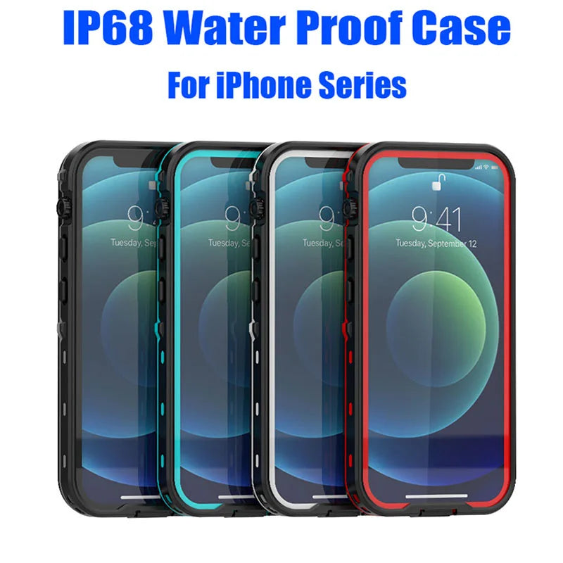IP68 Waterproof For IPhone 16 15 14 13 12 11 Pro Max XS XR 7 8 Case RedPepper Clear Cover Diving Underwater Swim Outdoor Sports