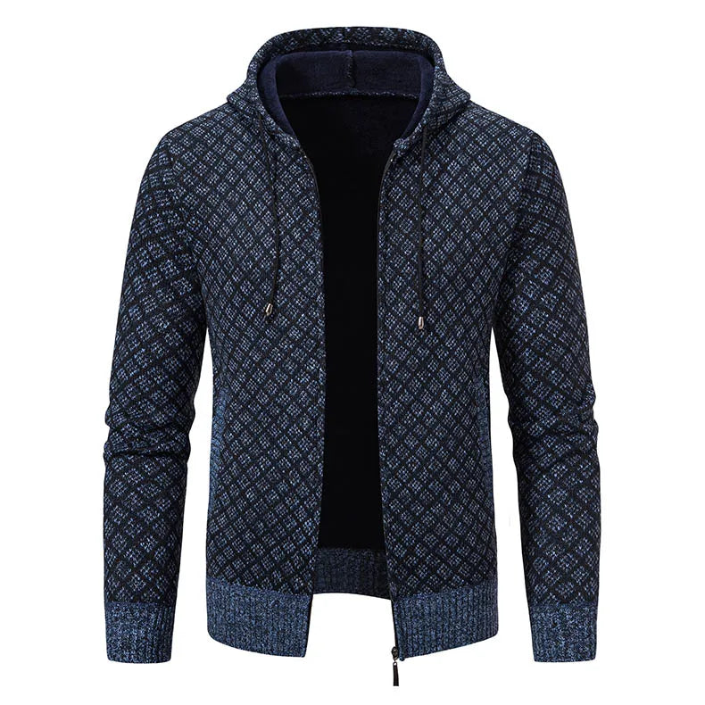 Men's Winter Knitted Sweaters Zip Up Knit Cardigan Casual Hooded Outwear Mens Sweater Coat Versatile Top Clothes