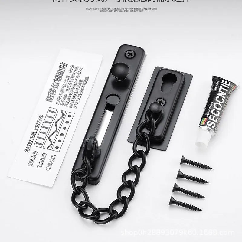 NAIERDI Security Door Sliding Chain Lock Safety Punch Free Stainless Steel Door Chain Lock Anti-theft Door Chain Latch Buckle