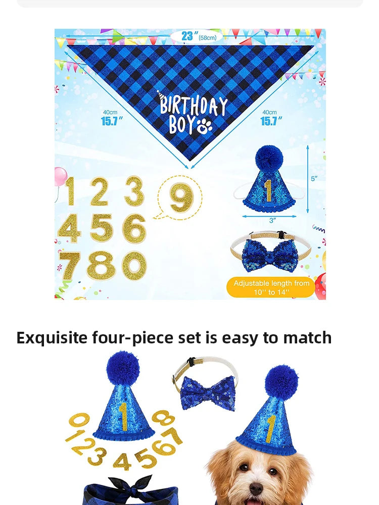 Dog Birthday Party Decoration Set Pet Triangle Scarf Cute Hat Bow Tie Collar Dog Accessory Birthday Decoration Supplies