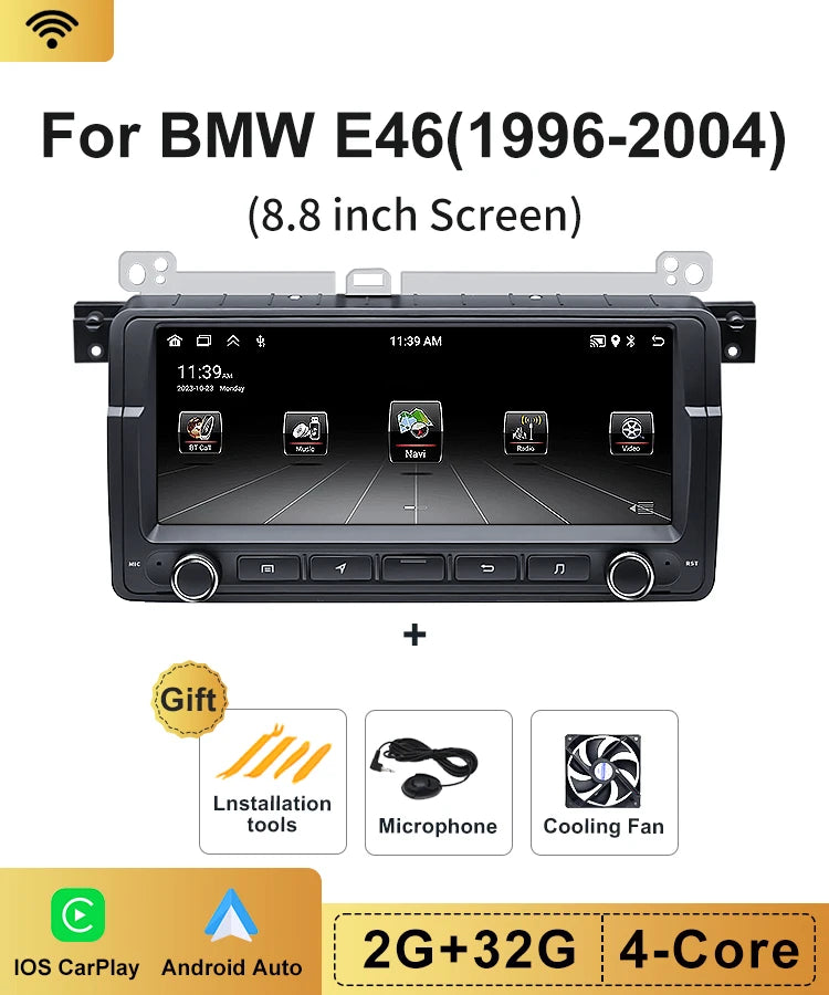 8.8" 2 Din Android 13 Auto Radio Car GPS Navigation Multimedia Player For BMW E46 320i 325i 323i 330i Stereo System Carplay Wifi