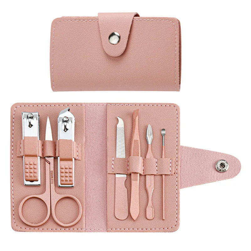 7pcs Nail Care Cutter Scissor Tweezer Clipper Manicure Pedicure Kit Set With Colorful PU Leather Case
