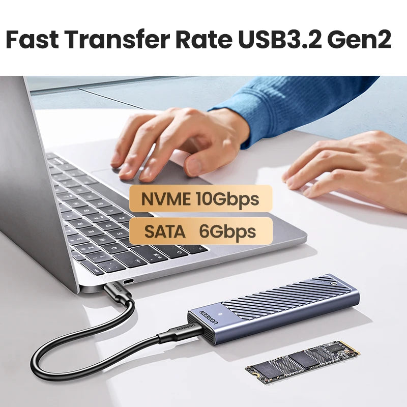 UGREEN M2 SSD Case M.2 NVMe SATA SSD Enclosure Adapter 10Gbps USB 3.2 Gen2 USB C External Enclosure Supports M and B &M Keys