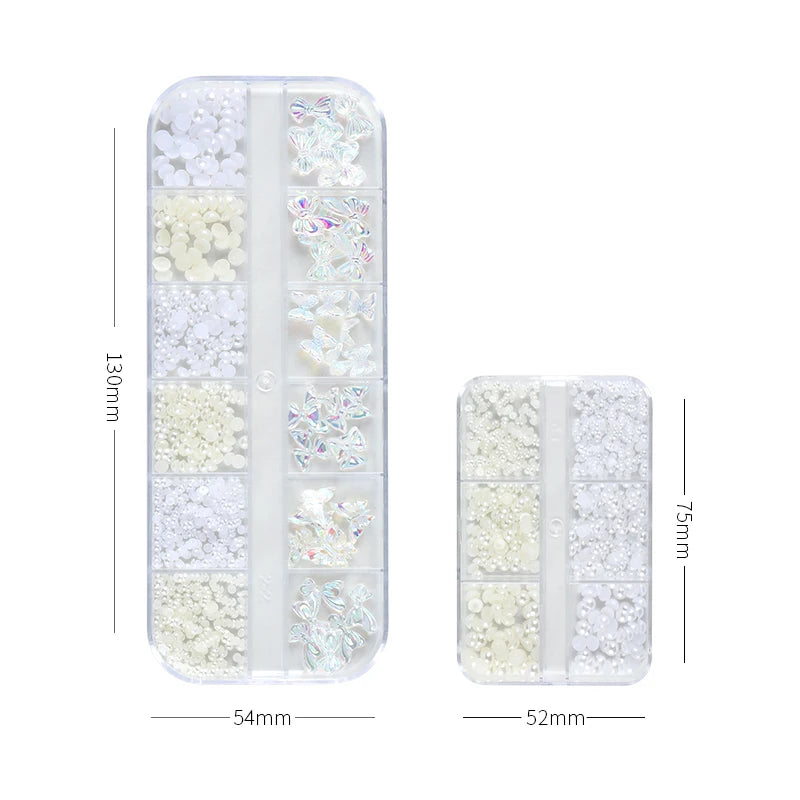 3D Nail Art Rhinestones Nail Decorations Gems Crystal Pearl Butterfly Half Beads Nail Art DIY Decoration Wholesale Mix Size