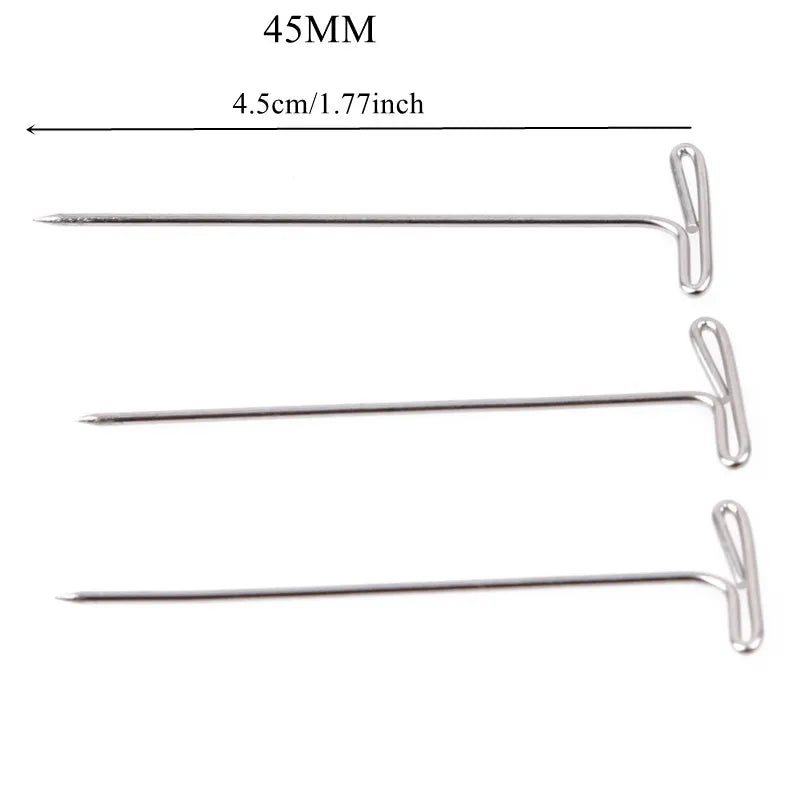 50/100Pcs 27/32/38/45/50MM T Pin Needles Wig Making T Pins for Blocking Knitting Assorted Sizes T-Pins Stainless Steel