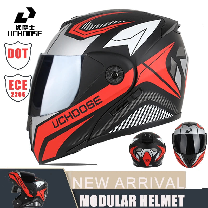 New Modular Motorcycle helmet full face racing with Double sun visor Women man flip up helmet Double lens DOT