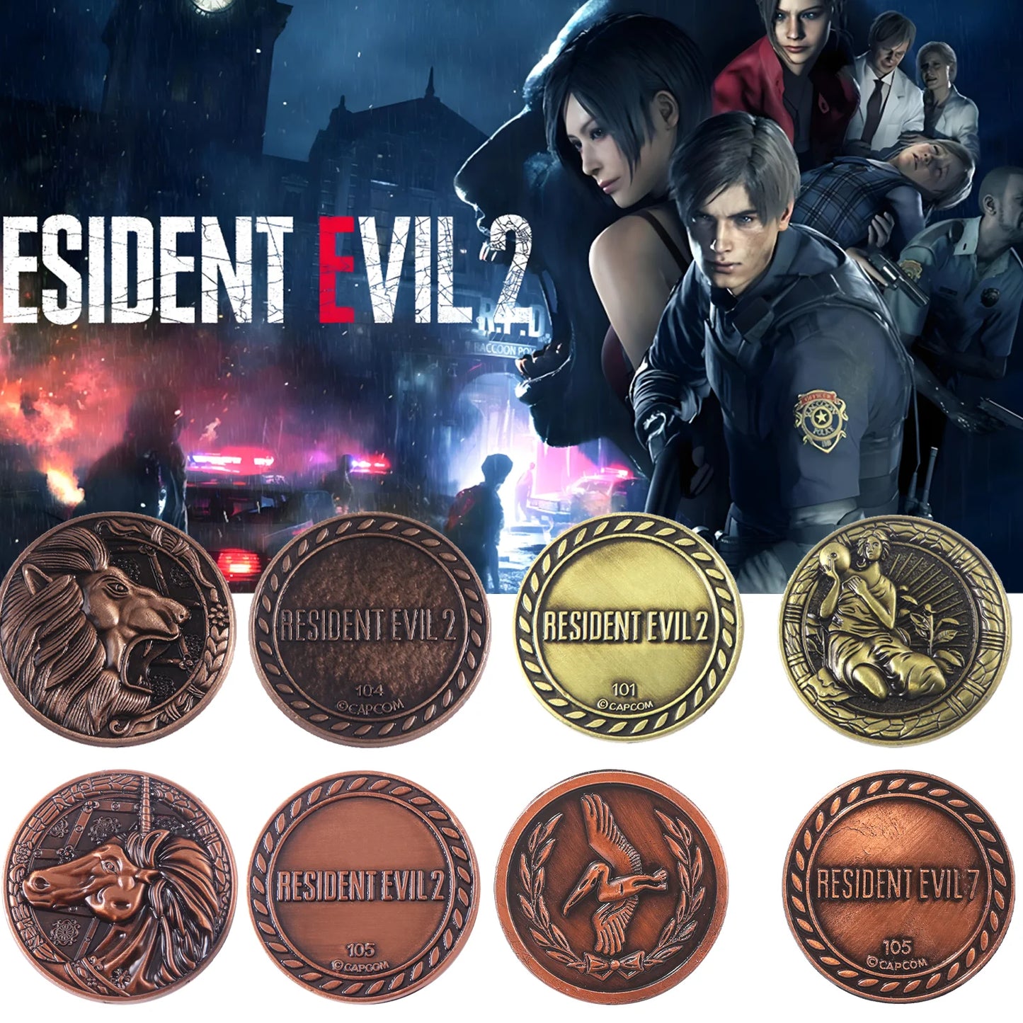 Game Residents Evils Commemorative Lion Statue Decryption Coins Keychain RPD Raccoon City Police Station Keyring Unisex Jewelry