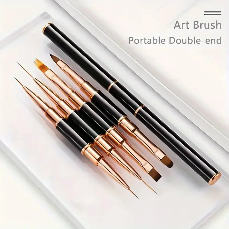 Professional Nail Art Brush Set 5pcs Double-Ended Nail Art Brushes For Long Lines Thin Liner Brush For Nails Detail Design Gift