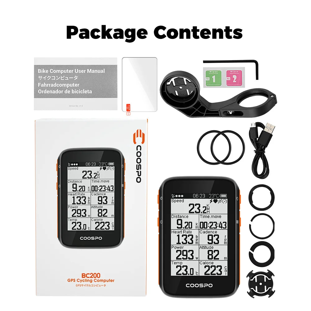 COOSPO BC200 Wireless Bicycle Computer GPS Bike Speedometer Cycling Odometer 2.6in Bluetooth5.0 ANT+ APP Sync Slope Altitude