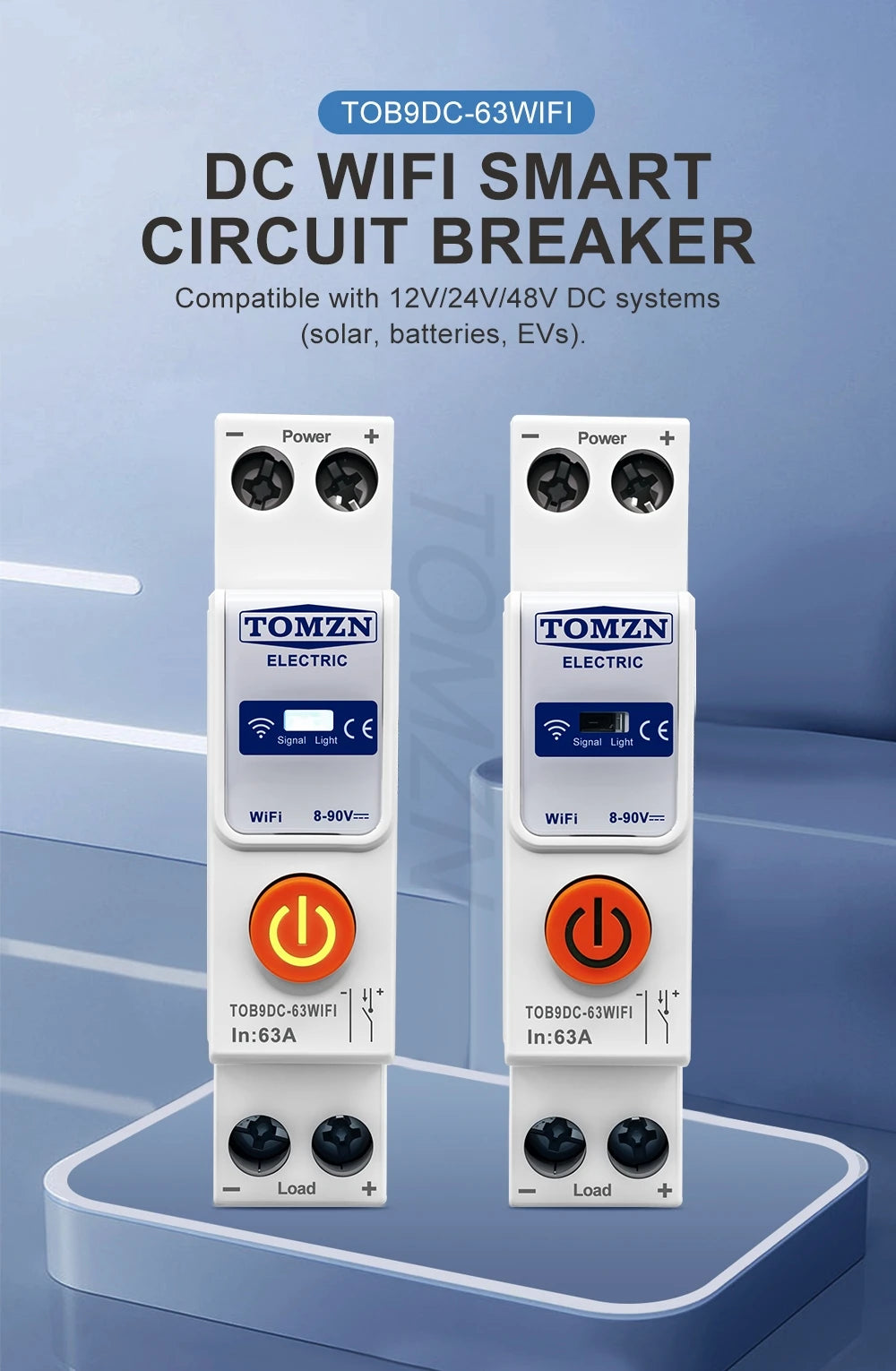 TUYA Smartlife 63A DC 8-90V WIFI Smart Switch Circuit Breaker Time Relay Status Switching Power Supply TOMZN