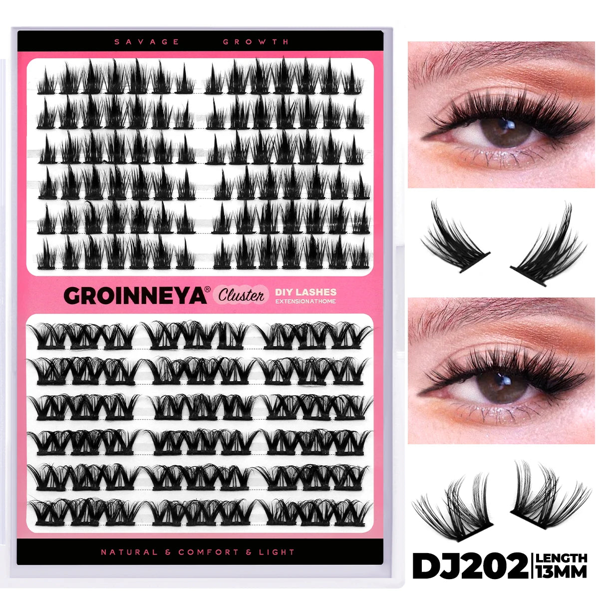 GROINNEYA Cluster Lashes Mixed Tray Faux Mink Lash Individual Eyelash Extension DIY Lashes Clusters Extensions at Home