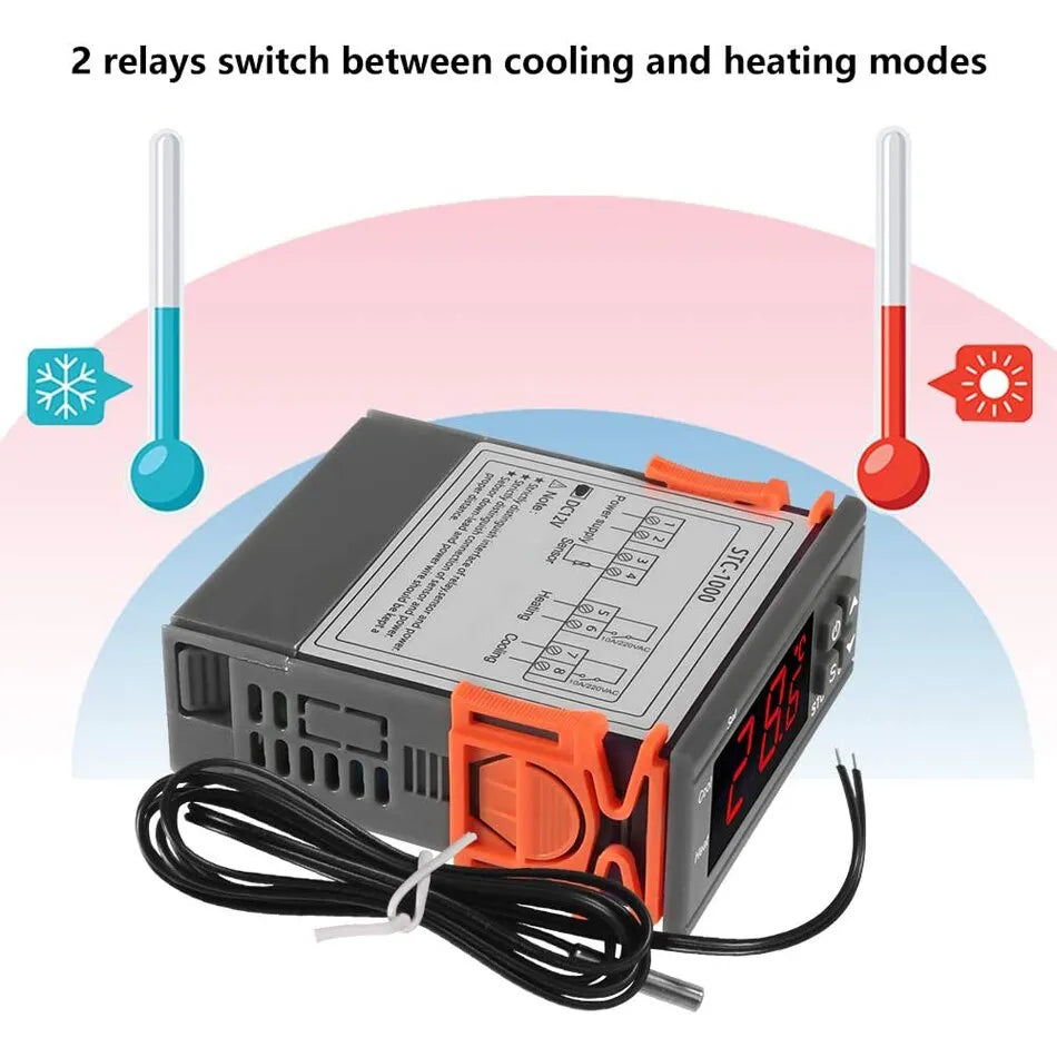 STC-1000 Digital LED Temperature Controller Centigrade Thermostat Heating Cooling 2 Relays Output NTC Sensor Probe AC 110-220v