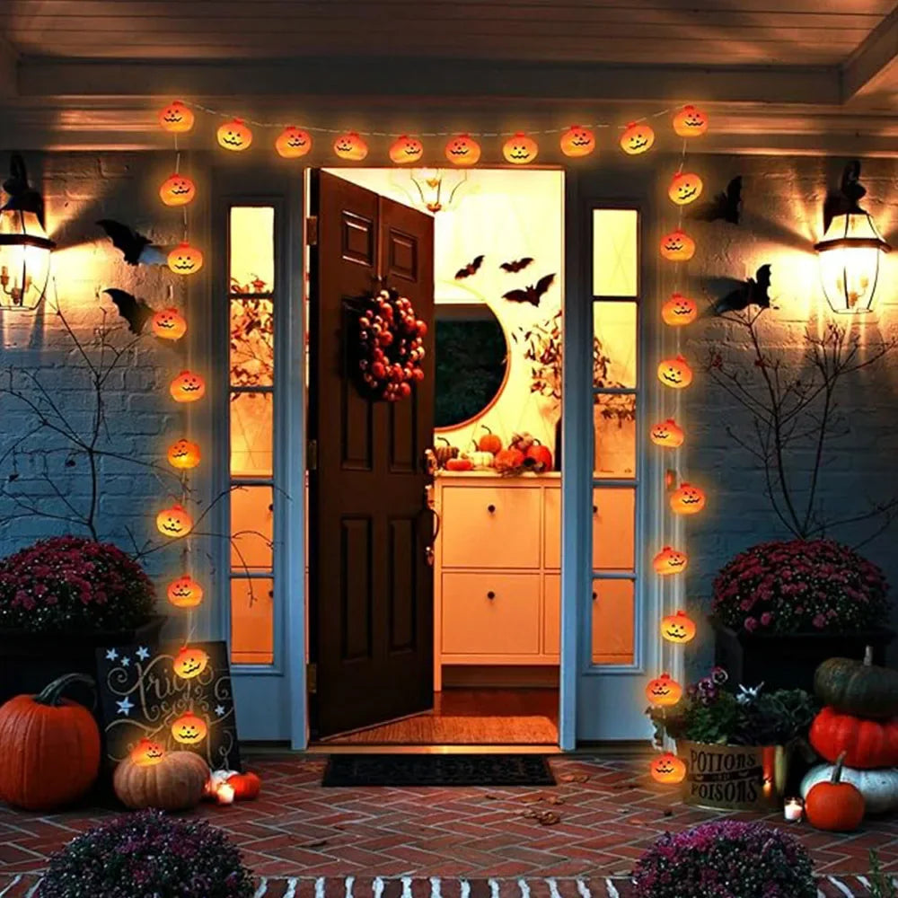 Halloween Pumpkin Led String Fairy Light Lamp Garland Battery Powered Waterproof Decorative Lanterns For Festive Room Ambiance