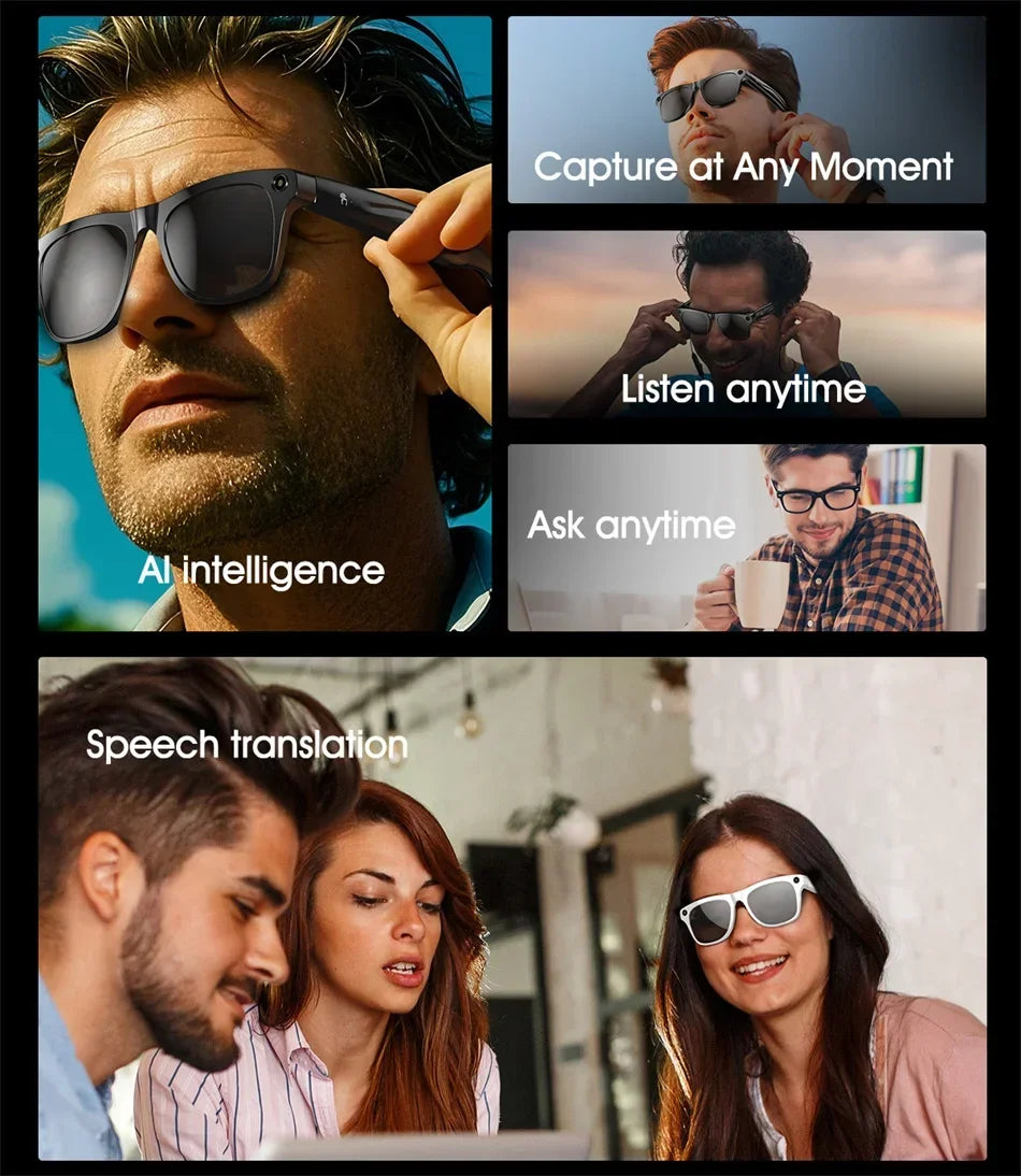 4K HD AI Smart Glasses With Camera Bluetooth Call Camera Chat GPT 260Mah Battery Assistant Control Waterproof Smart Glasses