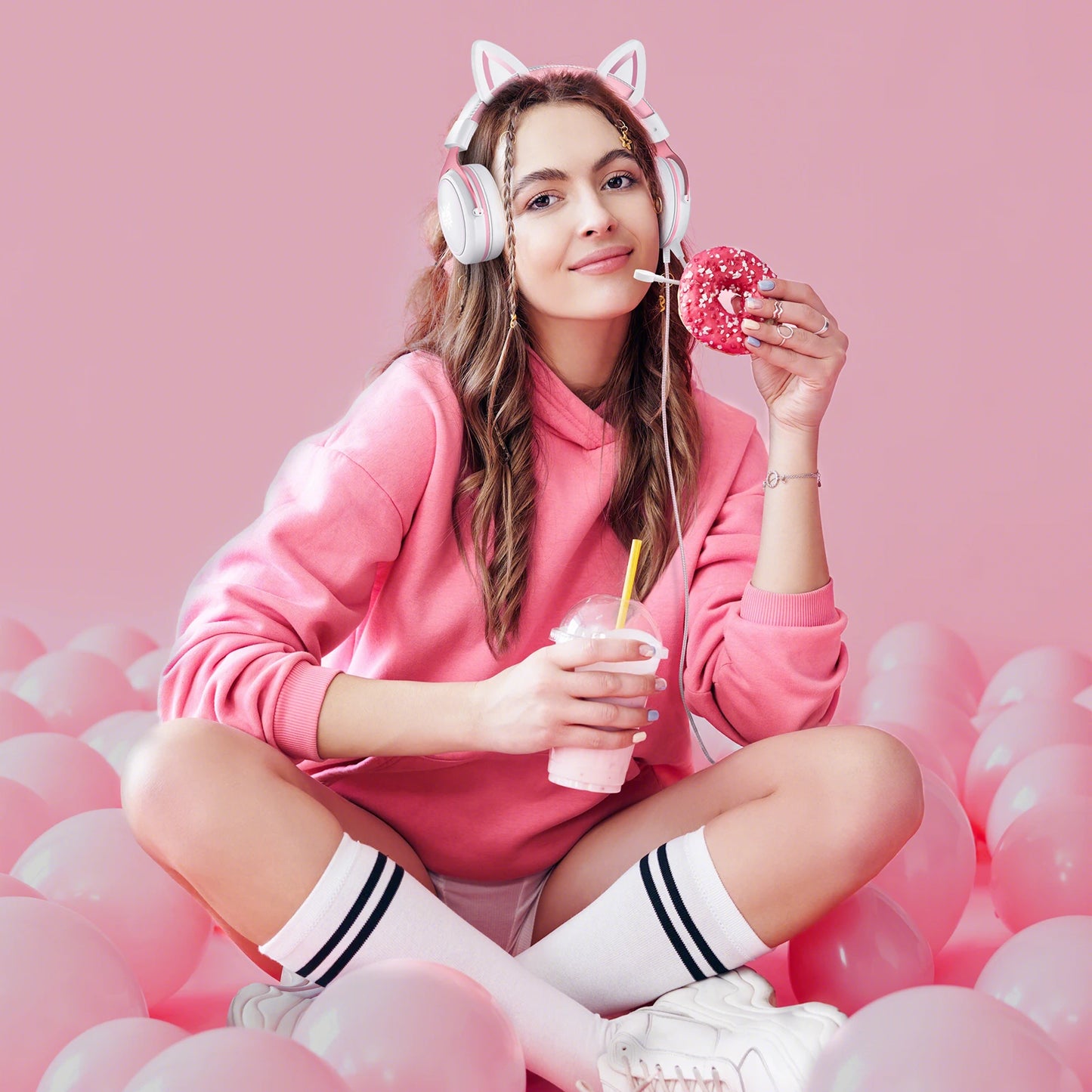 onikuma Cat Ear Gaming Cute Headset, Wired Over-Ear Headphones with Noise Cancelling Microphone, Surround Sound, LED Backlight f