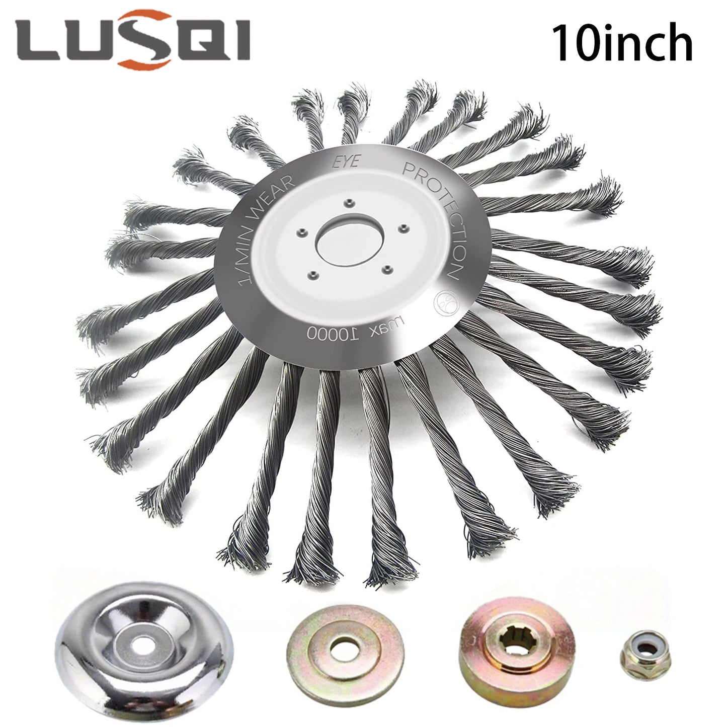 LUSQI 10'' Steel Wire Wheel Grass Trimmer Head Garden Weeding Brush Replacement For Home Gas-Power Brushcutter Removal Rust&Moss