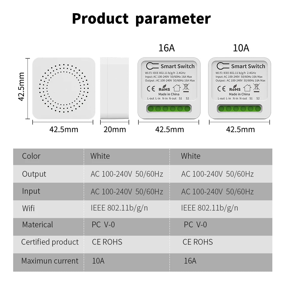 QNCX Tuya WiFi Smart Switch 16A Support 2-Way DIY Switches Timer Module Support Alexa Google Home Alice Voice Control Smart Life