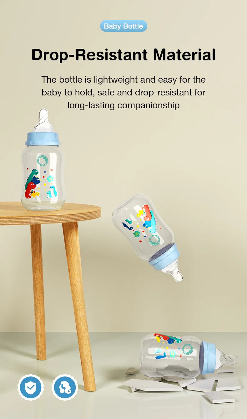 Dr.isla 150/240ML Baby PP Bottle Wide Mouth Newborn Baby Bottle with Handle Baby Milk Bottle Newborn Pattern Baby Cup BPA Free