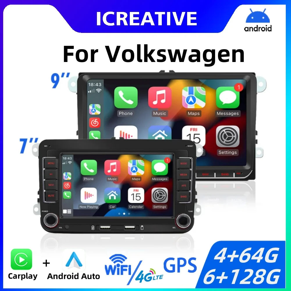 2Din Car Radio Android for Volkswagen Golf 5 6 Polo Passat B6 B7 CC Skoda Jetta Universal Multimedia Carplay Wifi GPS Navigation