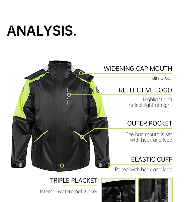 Star Field Knight Black-grey Motorcycle Raincoat Rainpants Suit Waterproof Inner Mesh Breathable Men Women Riding Gears 2Pcs/set