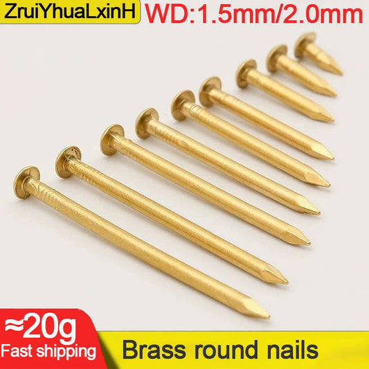 1.5mm/2.0mm 20g Mini Brass Nails - Round Head Copper Brads for Woodworking, Model Making & DIY Crafts (Gold Color )
