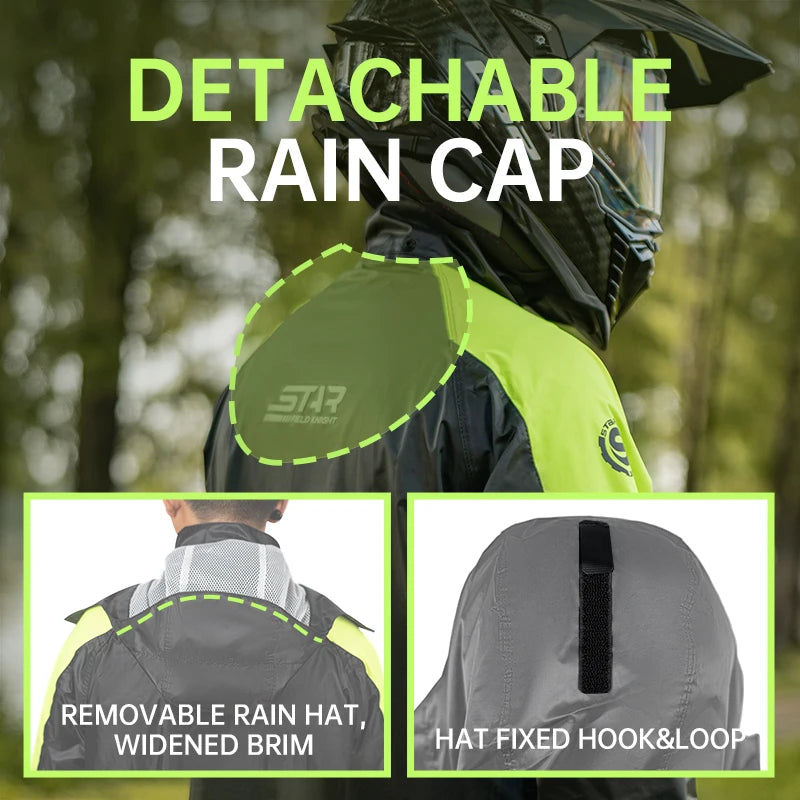 Star Field Knight Black-grey Motorcycle Raincoat Rainpants Suit Waterproof Inner Mesh Breathable Men Women Riding Gears 2Pcs/set