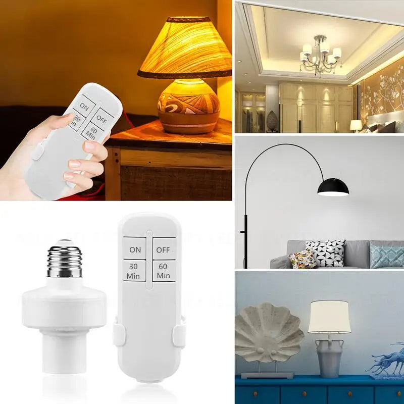 Smart Switch Wireless Remote Control E27 110V-240V Timer LED Lamp Holder Socket ON/OFF 15M Range Smart Device AA Battery Powered