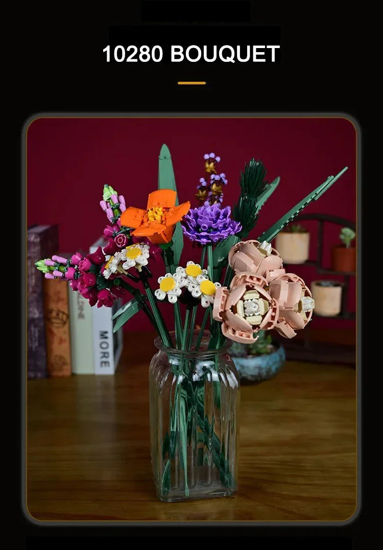 New 700+PCS Rose Blocks City Creative DIY Plant Desktop Decoration Building Blocks Girls Toys Model Classic Bricks Birthday Gift