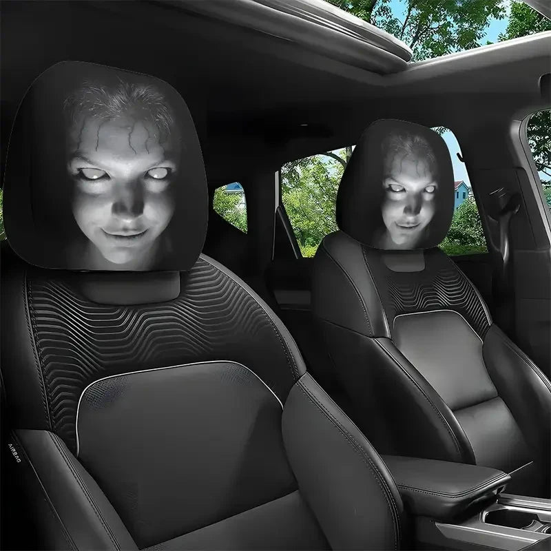 2Pcs Halloween Horror Face Printing Car Headrest Covers Universal Elastic Car Seat Headrest Cover Dustproof Protective Sleeve