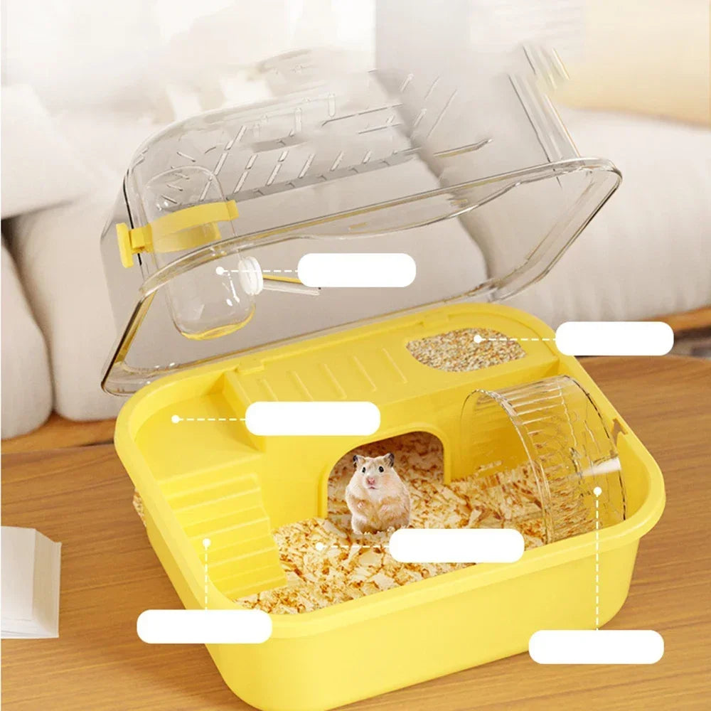 Hamster Cage Small Hamster Habitat Mouse Home Small Animal Cage with Tube Exercise Wheel Hut Rat Habitat for Gerbils Mice