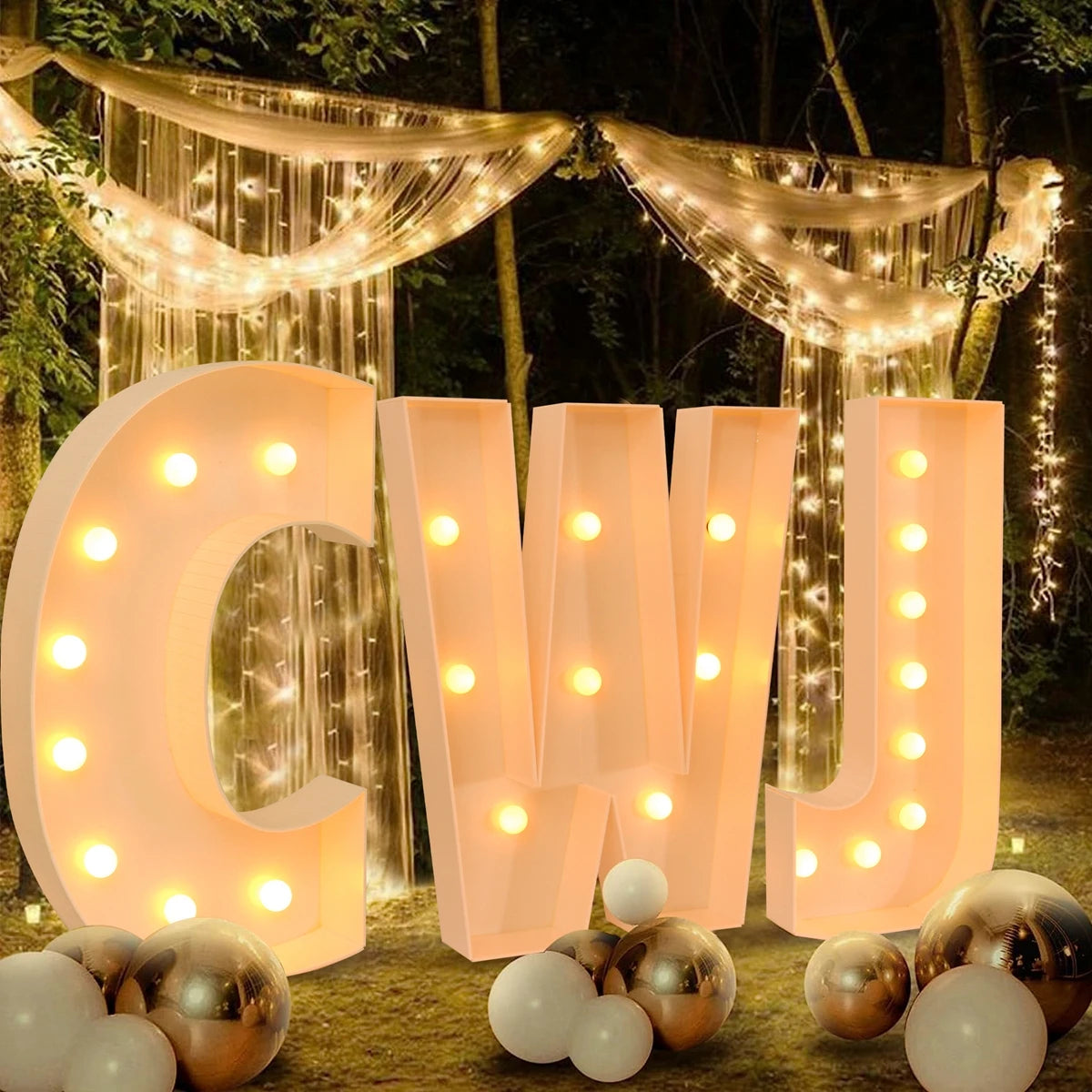 91.5cm Warm Light Up Giant Letter Led Light Frame Box Balloon Filling Box with 10 Lights Birthday Wedding Xmas Decor Baby Shower